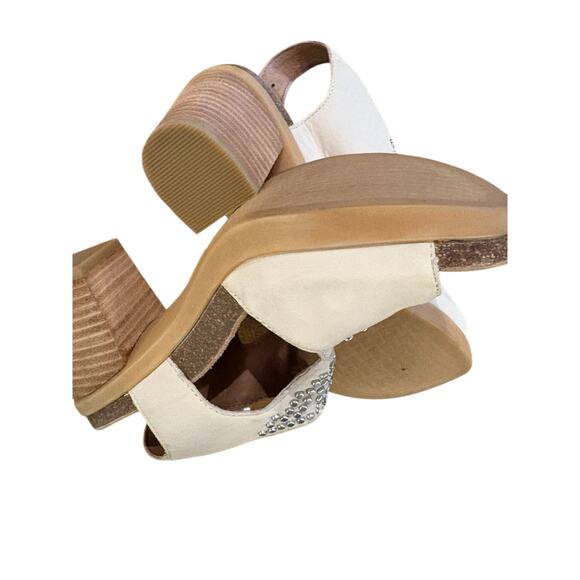 Dansko Deandra Taupe Leather Silver Studded Open Toe Heels 36 - Picture 5 of 6